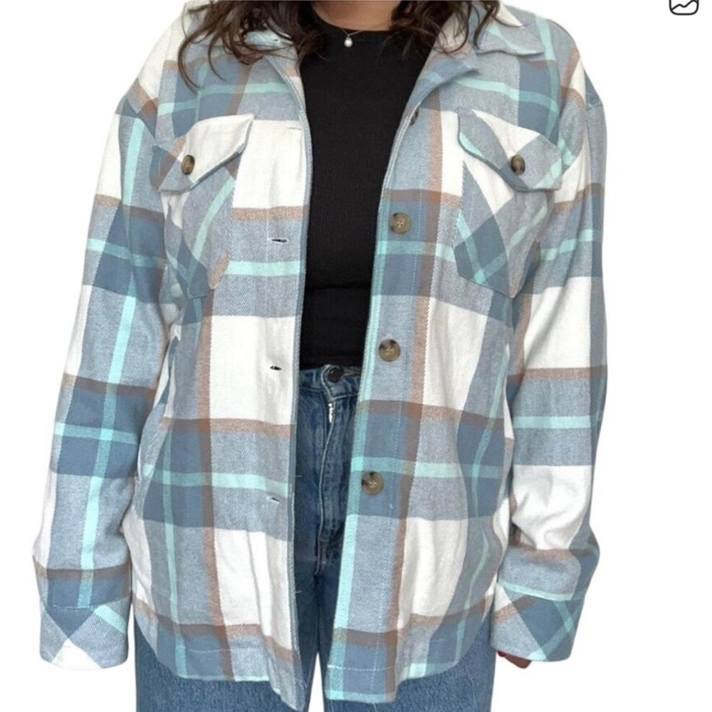 Aeropostale oversized flannel shacket - blue brown & white S